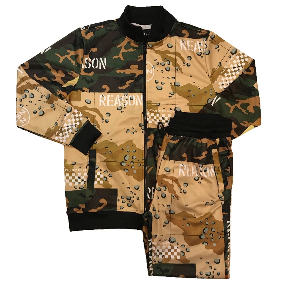 Men’s “Camo” 2-piece tracksuit. Sizes small, medium, or large.